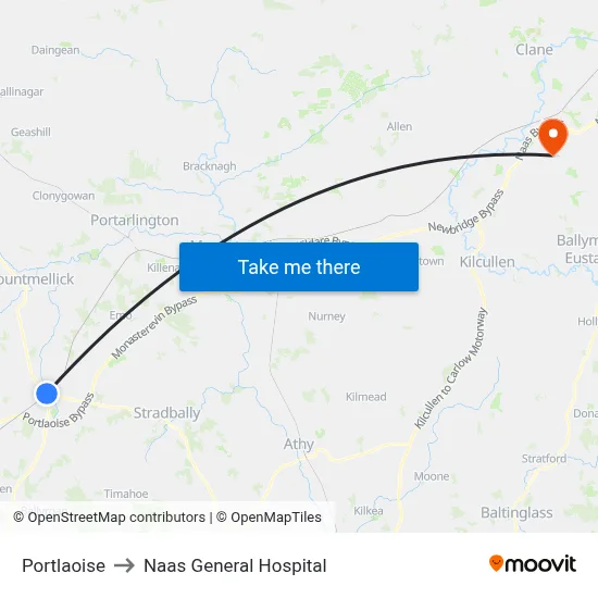 Portlaoise to Naas General Hospital map