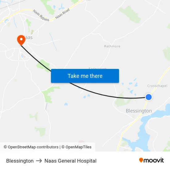 Blessington to Naas General Hospital map