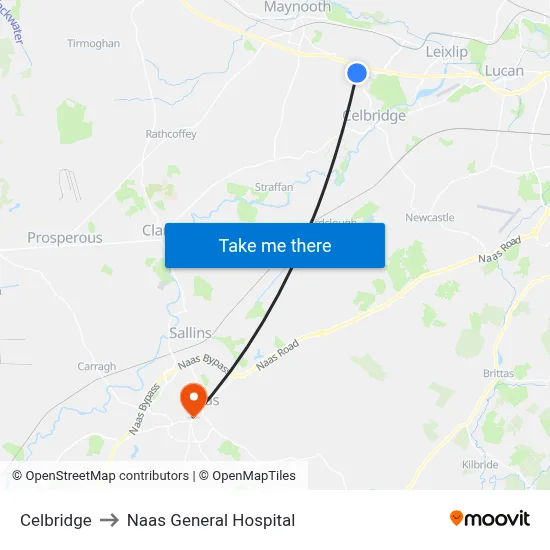 Celbridge to Naas General Hospital map