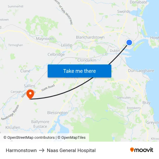 Harmonstown to Naas General Hospital map