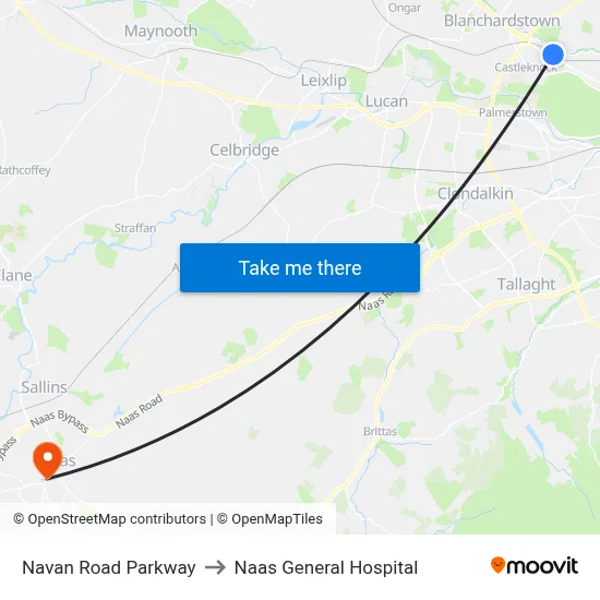 Navan Road Parkway to Naas General Hospital map