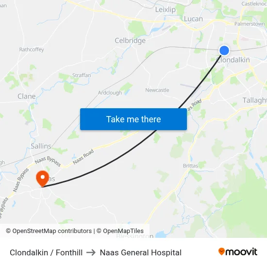 Clondalkin / Fonthill to Naas General Hospital map