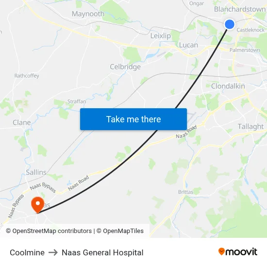 Coolmine to Naas General Hospital map
