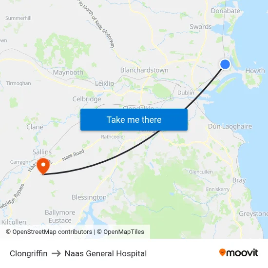 Clongriffin to Naas General Hospital map
