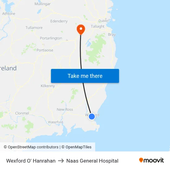 Wexford O' Hanrahan to Naas General Hospital map
