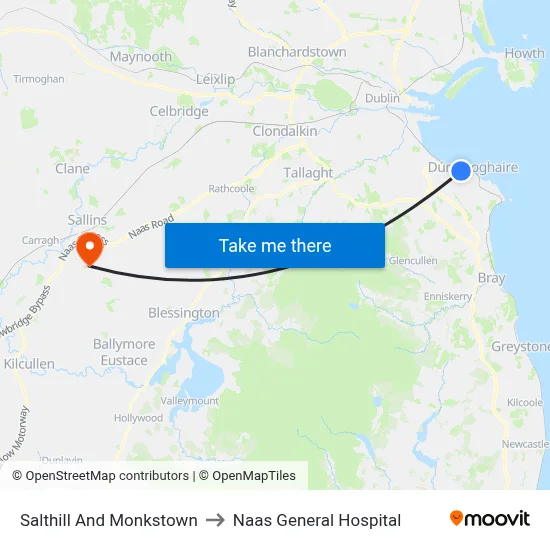 Salthill And Monkstown to Naas General Hospital map