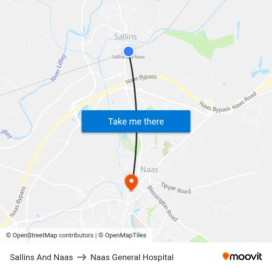 Sallins And Naas to Naas General Hospital map