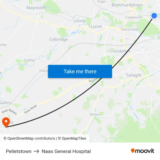 Pelletstown to Naas General Hospital map