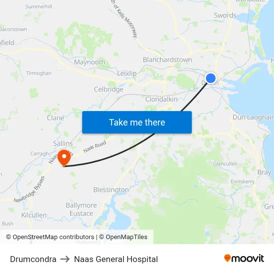 Drumcondra to Naas General Hospital map