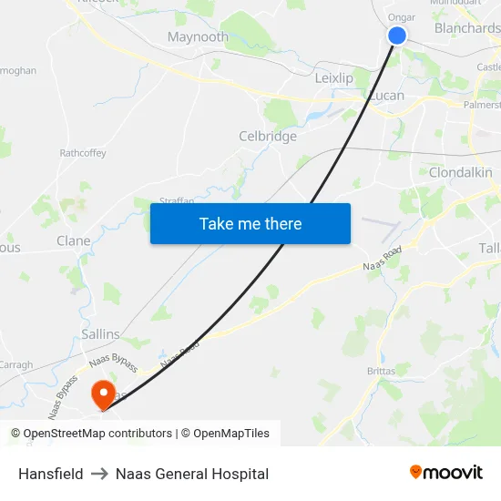 Hansfield to Naas General Hospital map