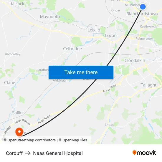 Corduff to Naas General Hospital map