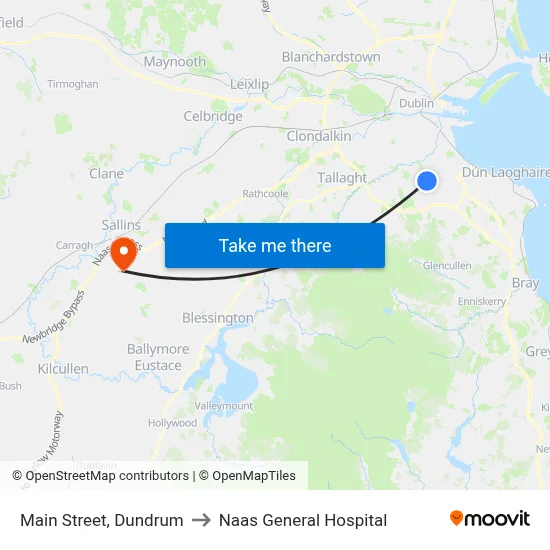 Main Street, Dundrum to Naas General Hospital map
