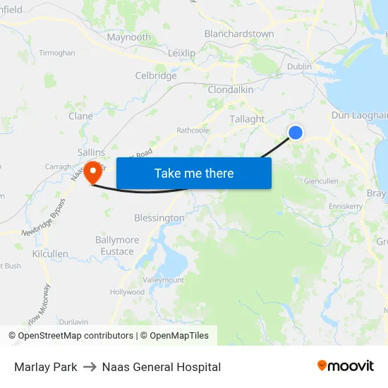 Marlay Park to Naas General Hospital map
