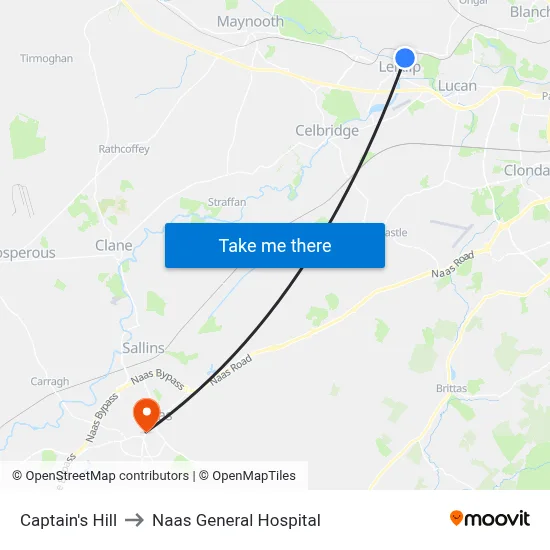 Captain's Hill to Naas General Hospital map