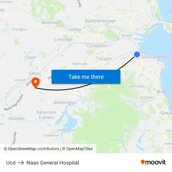 Ucd to Naas General Hospital map