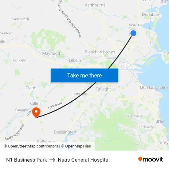 N1 Business Park to Naas General Hospital map