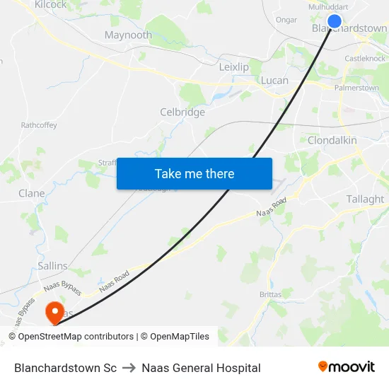 Blanchardstown Sc to Naas General Hospital map
