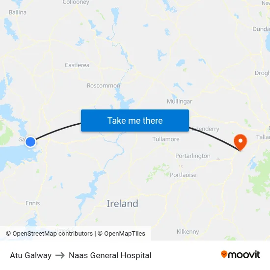 Atu Galway to Naas General Hospital map