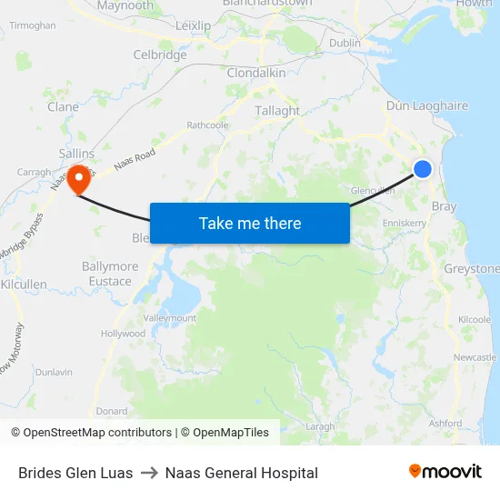 Brides Glen Luas to Naas General Hospital map