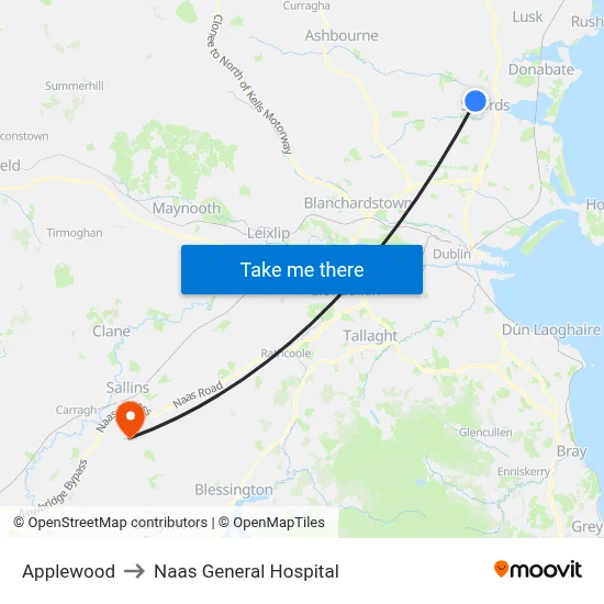 Applewood to Naas General Hospital map
