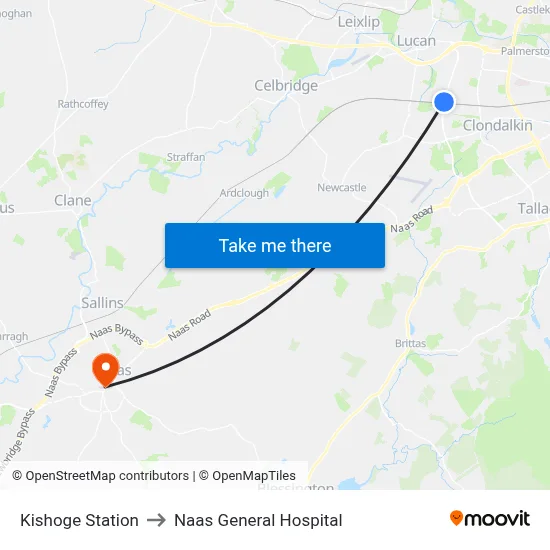 Kishoge Station to Naas General Hospital map