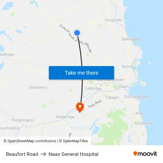 Beaufort Road to Naas General Hospital map