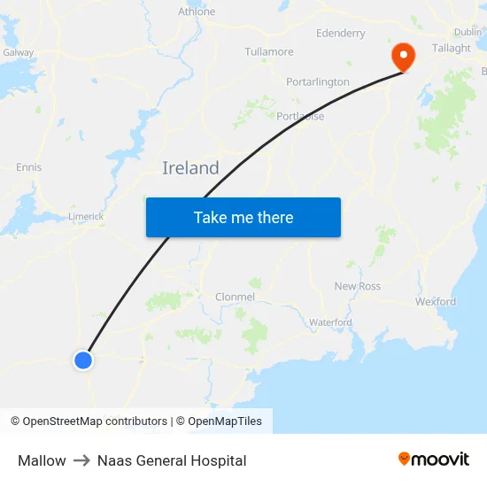 Mallow to Naas General Hospital map