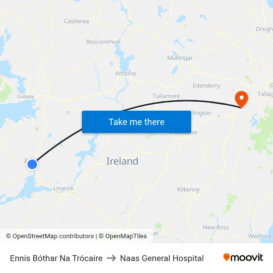 Ennis Bóthar Na Trócaire to Naas General Hospital map