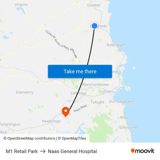 M1 Retail Park to Naas General Hospital map