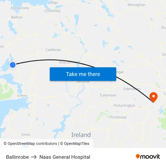 Ballinrobe to Naas General Hospital map