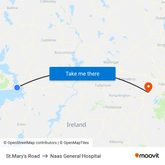 St.Mary's Road to Naas General Hospital map