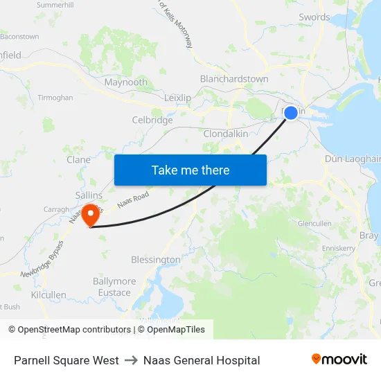 Parnell Square West to Naas General Hospital map
