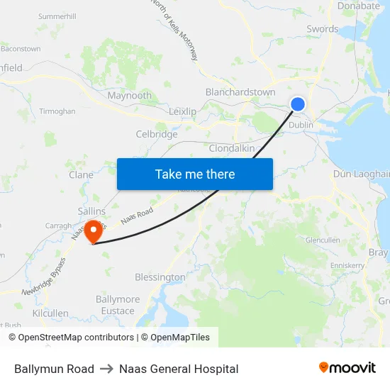 Ballymun Road to Naas General Hospital map