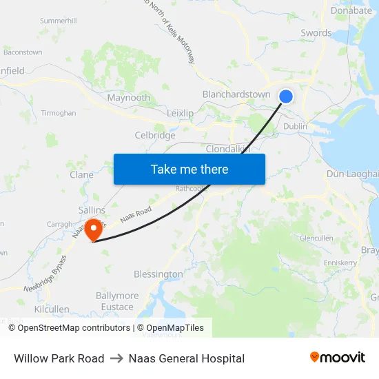 Willow Park Road to Naas General Hospital map