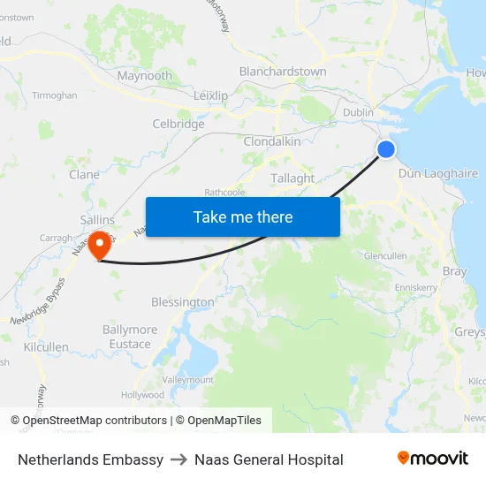 Netherlands Embassy to Naas General Hospital map
