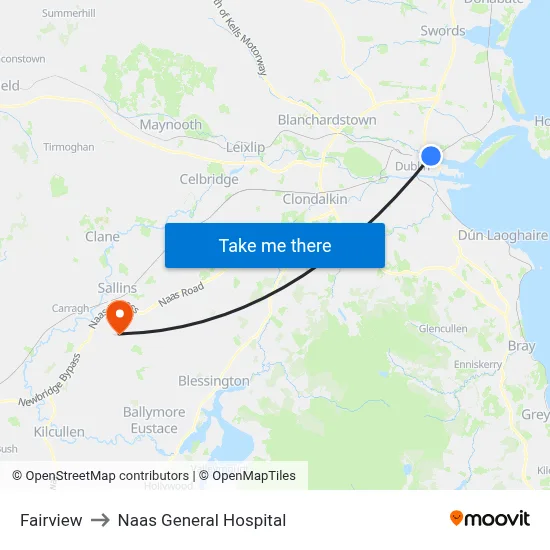 Fairview to Naas General Hospital map