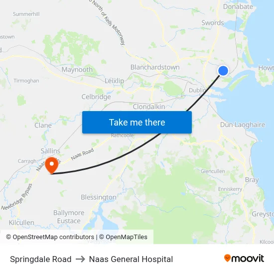 Springdale Road to Naas General Hospital map