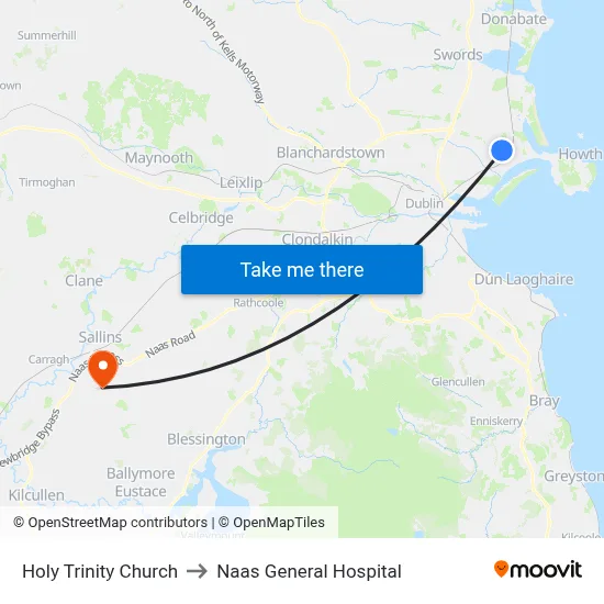 Holy Trinity Church to Naas General Hospital map