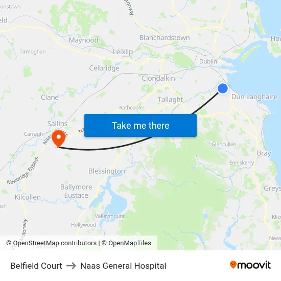 Belfield Court to Naas General Hospital map