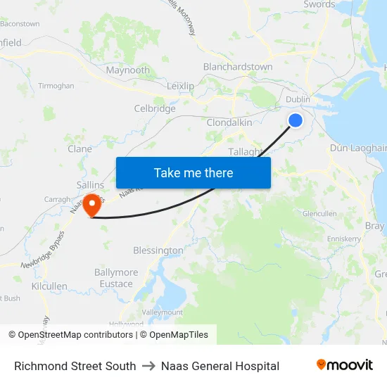 Richmond Street South to Naas General Hospital map