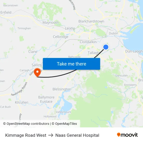 Kimmage Road West to Naas General Hospital map