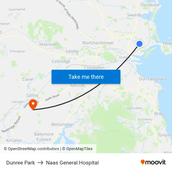 Dunree Park to Naas General Hospital map