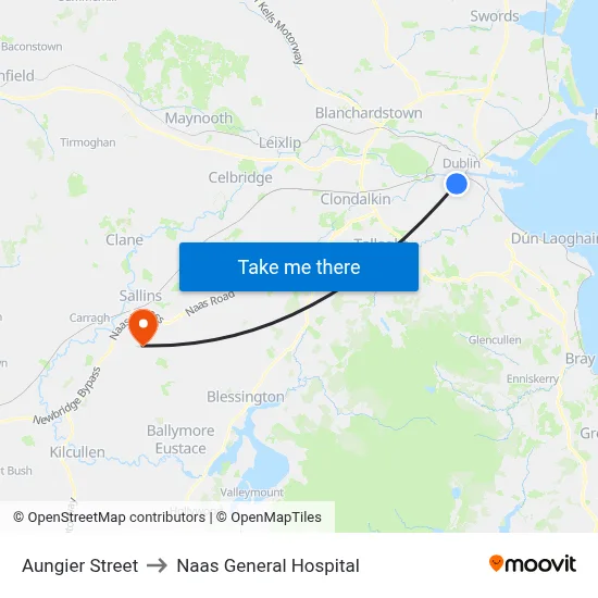 Aungier Street to Naas General Hospital map