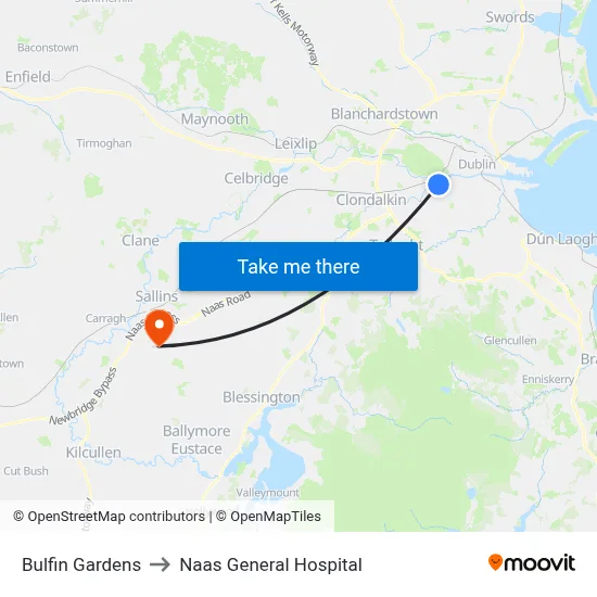 Bulfin Gardens to Naas General Hospital map