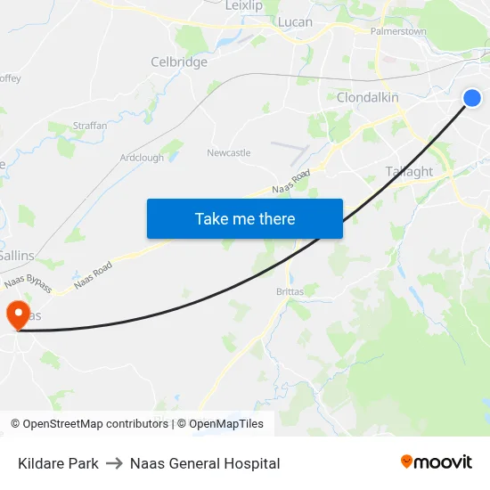 Kildare Park to Naas General Hospital map