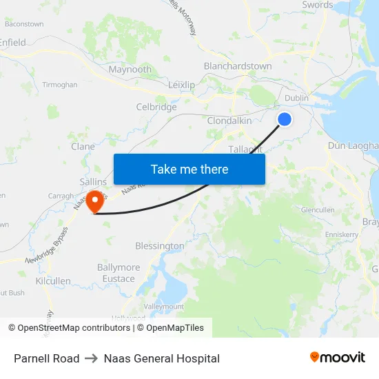 Parnell Road to Naas General Hospital map