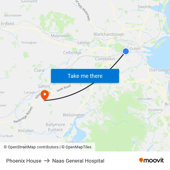 Phoenix House to Naas General Hospital map