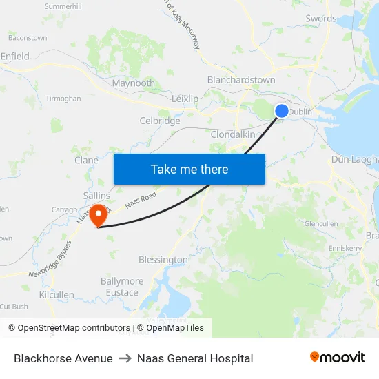 Blackhorse Avenue to Naas General Hospital map