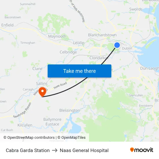 Cabra Garda Station to Naas General Hospital map