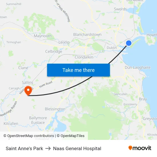 Saint Anne's Park to Naas General Hospital map